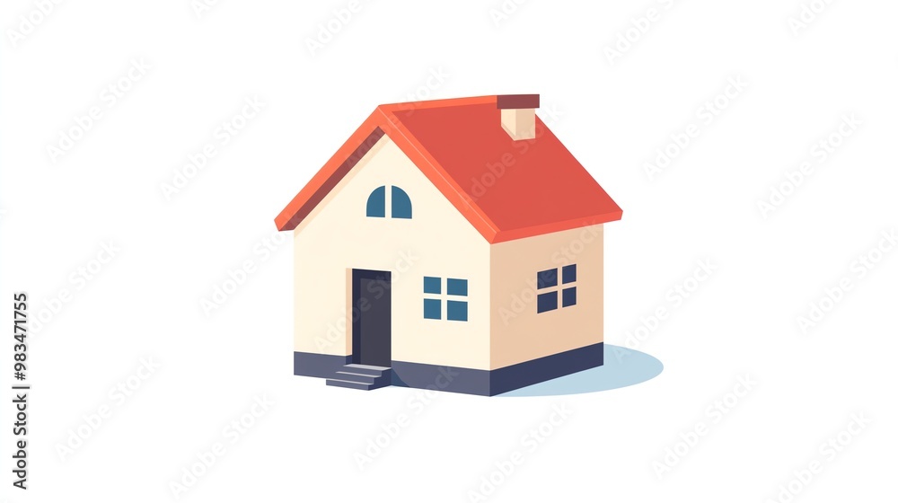 A small, white house with a red roof. A small, white house with a red roof.