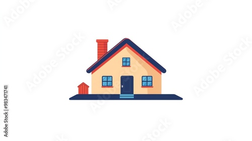 A simple cartoon illustration of a house with a small shed beside it.