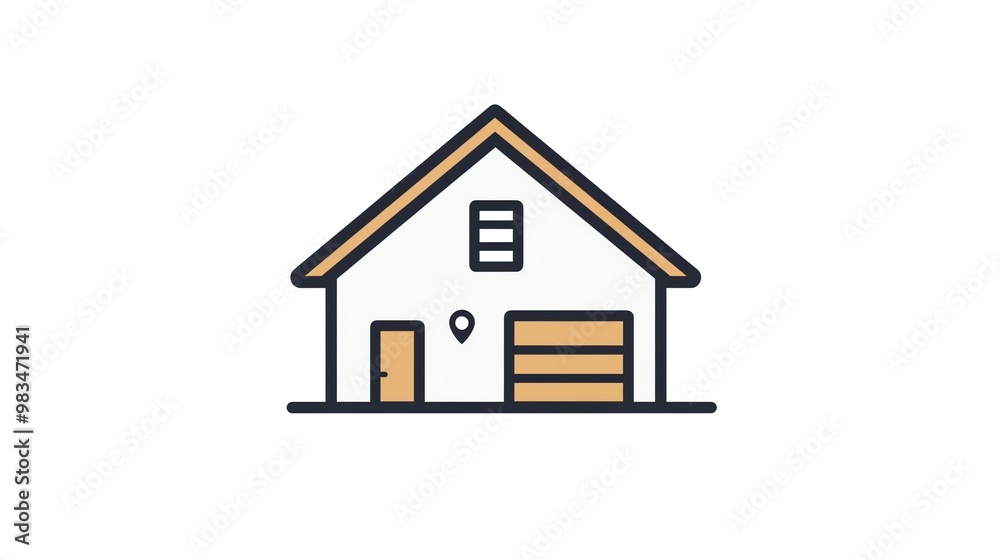 A simple outline illustration of a house with a garage door. A simple outline illustration of a house with a garage door.