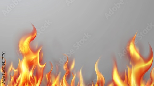 This image showcases a vivid depiction of orange and red flames against a clean grey background, capturing the intense and dynamic nature of fire in a minimalist style. photo