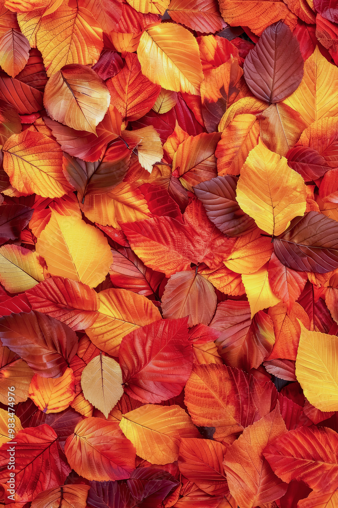 Fototapeta premium Vibrant red and yellow autumn leaves as background. Autumnal background
