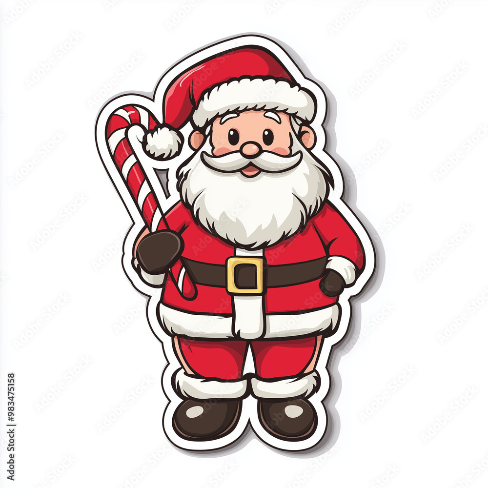 Santa Claus with Candy Cane Christmas Cartoon Sticker Santa Claus with Candy Cane Christmas Cartoon Sticker