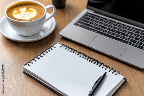 Author's workspace with a cup of coffee, notebooks, and a laptop, showing the modern process of writing