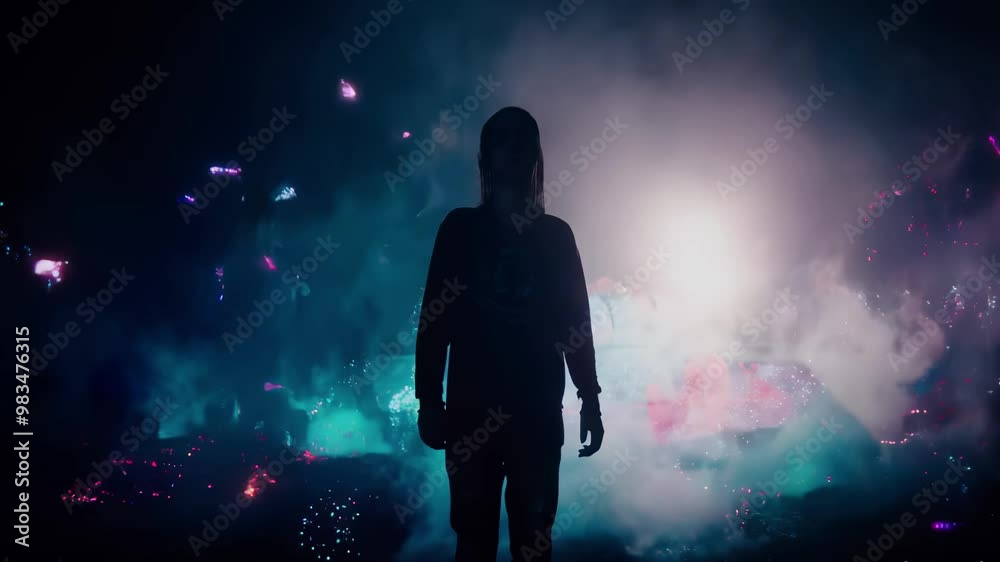 ChristmasA lone figure standing in a dark, swirling environment filled with chaotic energy wall art, Christmas gift ChristmasA lone figure standing in a dark, swirling environment filled with chaotic energy wall art, Christmas gift