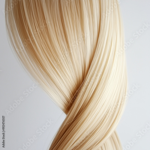 A strand of blonde wavy hair on a white background