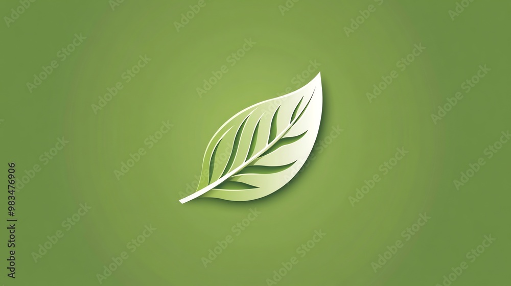 A single green leaf with a 3D effect, set on a green background. A single green leaf with a 3D effect, set on a green background.