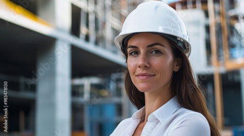 Confident Female Construction Worker in Hardhat photo