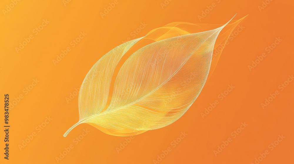 Fototapeta premium Abstract, digitally-created white leaf on orange gradient background.