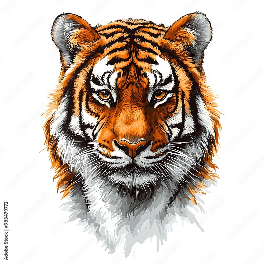 Fototapeta premium Tiger head portrait, close up, detailed, isolated, white background