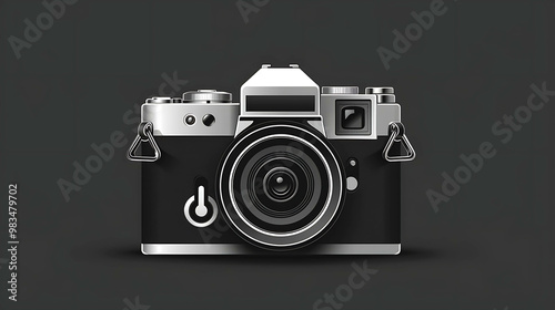 Classic silver and black camera isolated on a gray background.