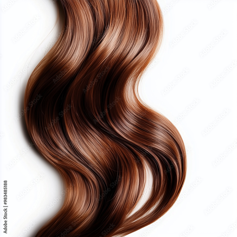 A strand of brown wavy hair on a white background A strand of brown wavy hair on a white background