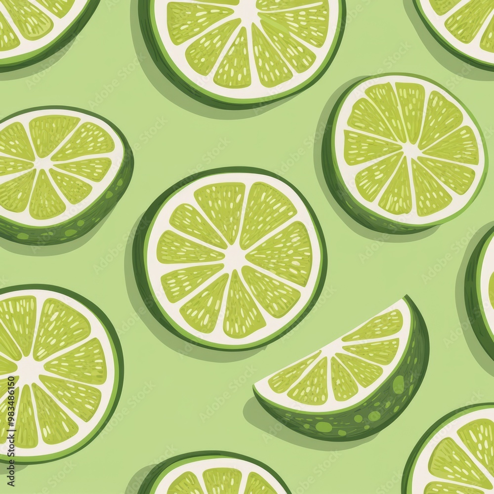 Vibrant Lime Slices on a Green Background Vibrant Lime Slices on a Green Background