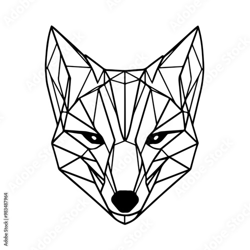 Detailed geometric fox head vector, ideal for logos, branding, and abstract wildlife designs.