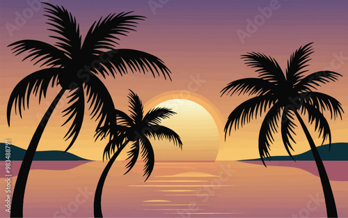 Palm Tree Silhouettes with Sunrise Vector 