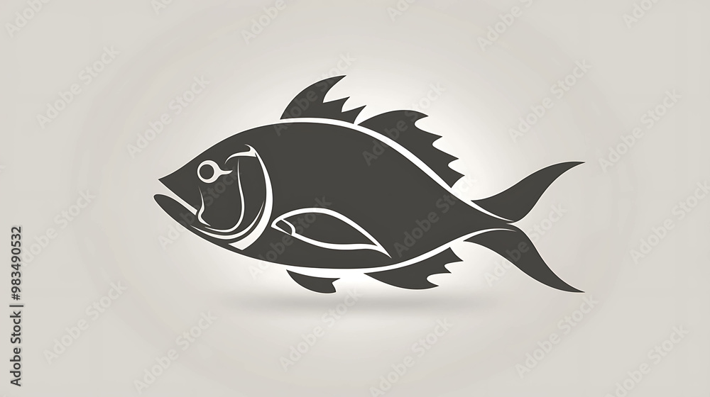Obraz premium A simple black and white silhouette of a fish on a grey background.