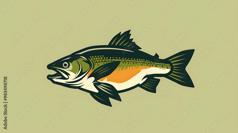 A detailed illustration of a fish with green and orange scales. A detailed illustration of a fish with green and orange scales.