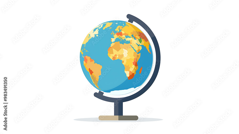 A globe on a stand with continents in different colors. A globe on a stand with continents in different colors.