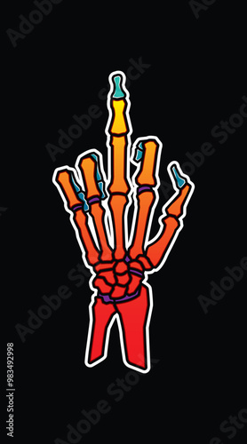 Skeleton of a hand with the middle finger raised. Original vector illustration in vintage style. T-shirt design.