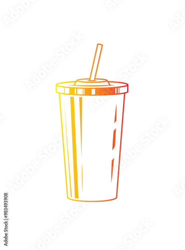 Fast food plastic cup with straw. Hot or cold drink. Original vector illustration in vintage style.