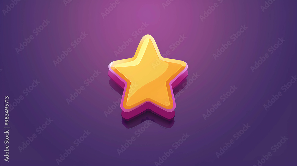 Yellow 3D star with pink border on a purple background. Yellow 3D star with pink border on a purple background.