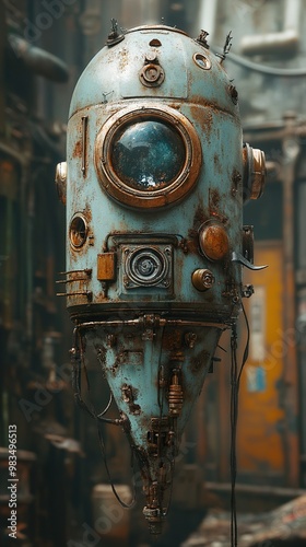 Steampunk Robot in a Rusty Industrial Setting