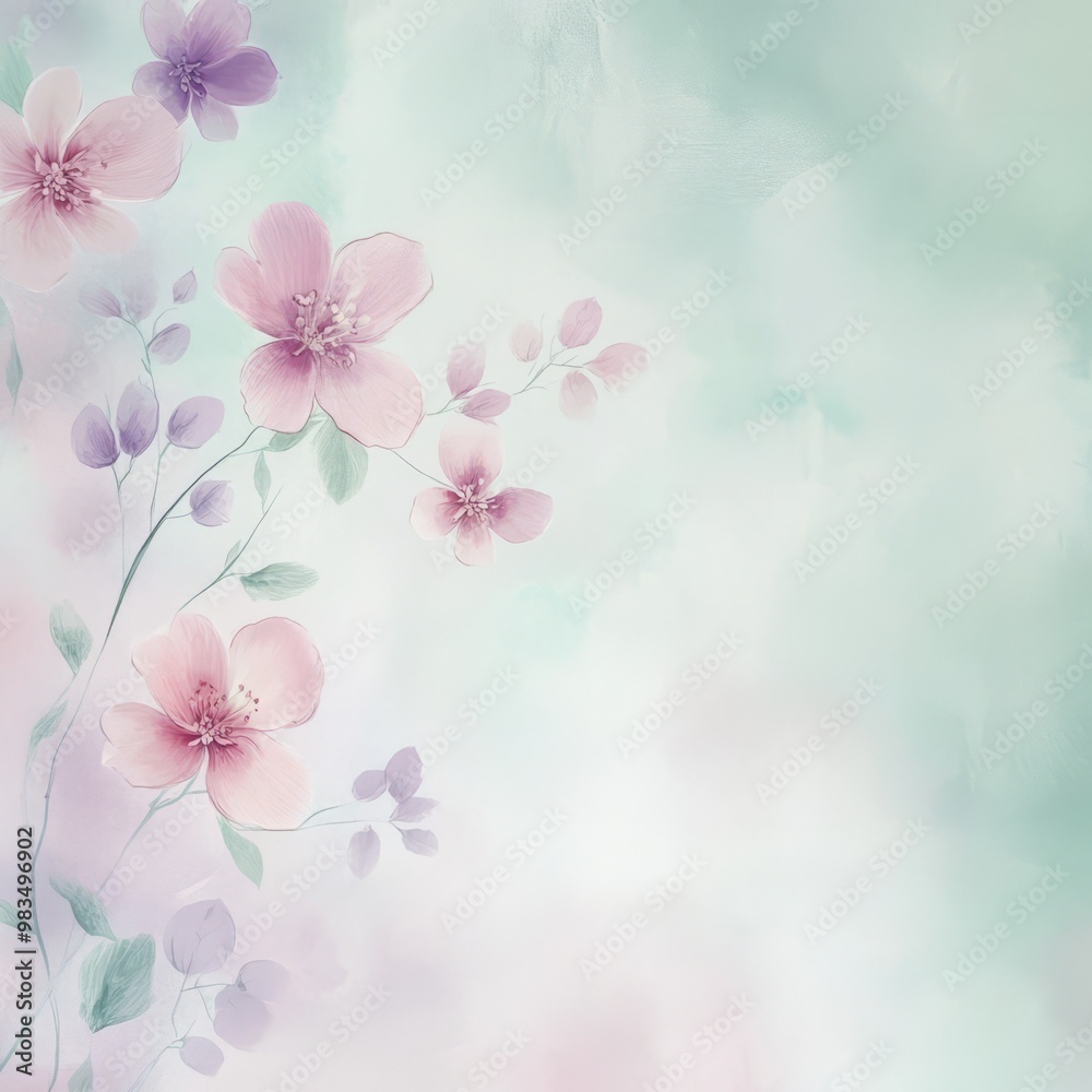 Soft Pastel Floral Background with Delicate Blossoms Soft Pastel Floral Background with Delicate Blossoms