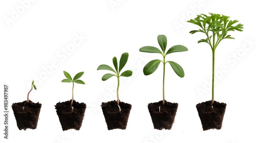 An image showing the stages of plant growth from a small seed to a large plant. .Generative AI	