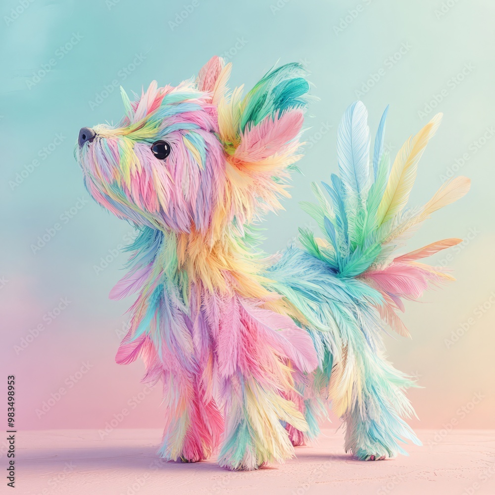 Obraz premium Colorful Fluffy Dog Toy with Pastel Fur