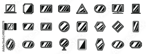 Theater makeup mirror icons set. Big set of makeup mirror icons in simple style, with various shapes and styles for any design purpose