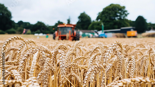 Harvesting wheat in a golden field during summer