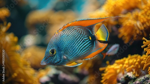 Sohal Surgeonfish (Acanthurus Sohal) swimming in the vibrant coral reefs of the Red Sea, Egypt. Perfect for marine life, underwater photography, tropical fish, and ocean-themed visuals