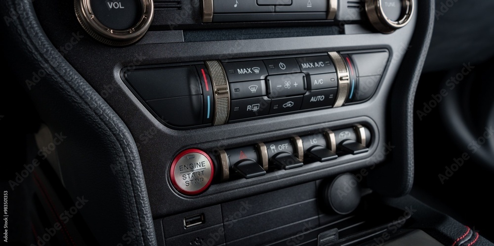 Fototapeta premium Screen and climate controls on a car