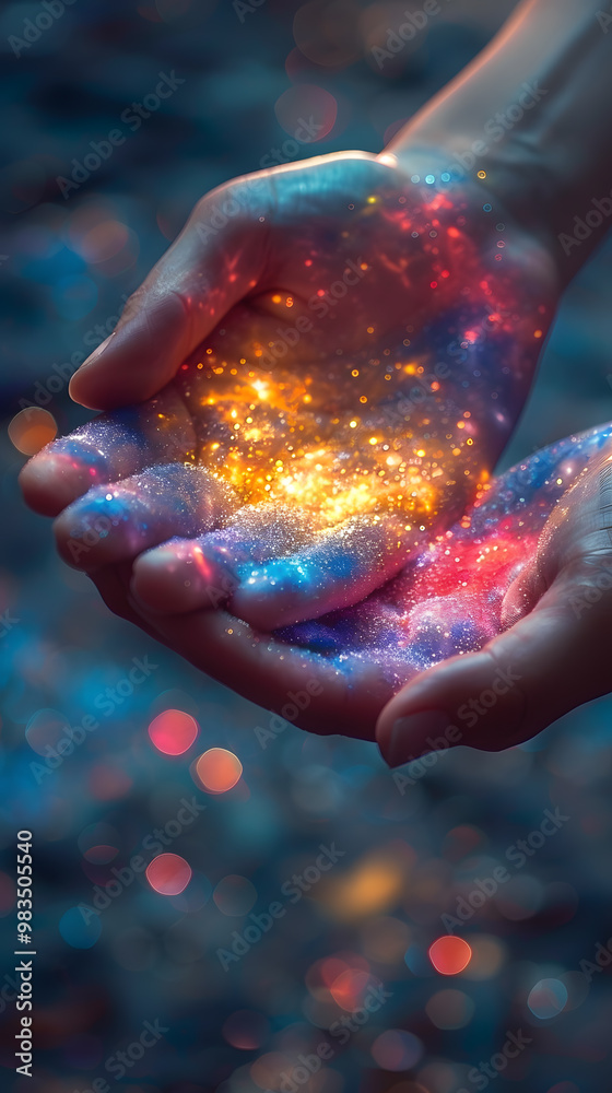 The image captures hands grasping a luminous cosmic light in a dreamy setting, creating a magical and captivating atmosphere, giving off an ethereal and mesmerizing vibe The image captures hands grasping a luminous cosmic light in a dreamy setting, creating a magical and captivating atmosphere, giving off an ethereal and mesmerizing vibe
