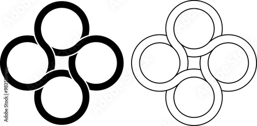 outline silhouette interlocking circle icon set