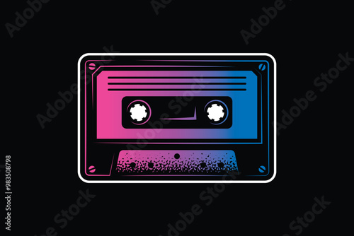 Audio cassette. Original vector illustration in vintage style. T-shirt design.