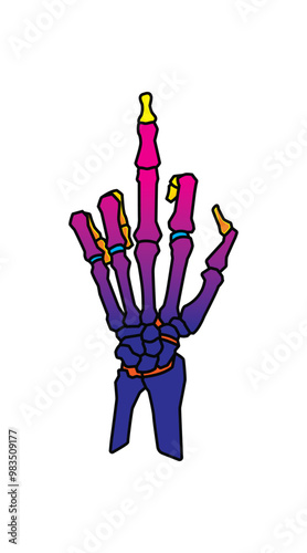 Skeleton of a hand with the middle finger raised. Original vector illustration in vintage style. T-shirt design.