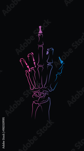 Skeleton of a hand with the middle finger raised. Original vector illustration in vintage style. T-shirt design.