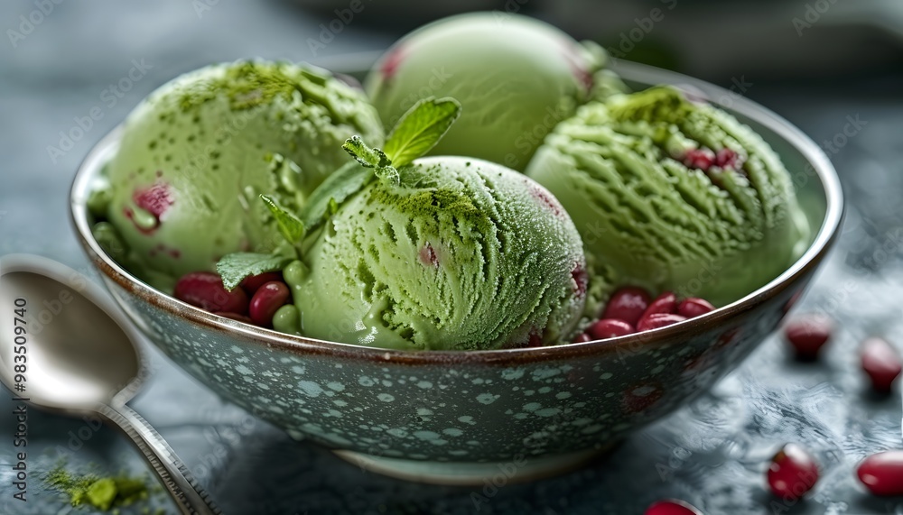 Fototapeta premium Matcha ice cream, a creamy dream.