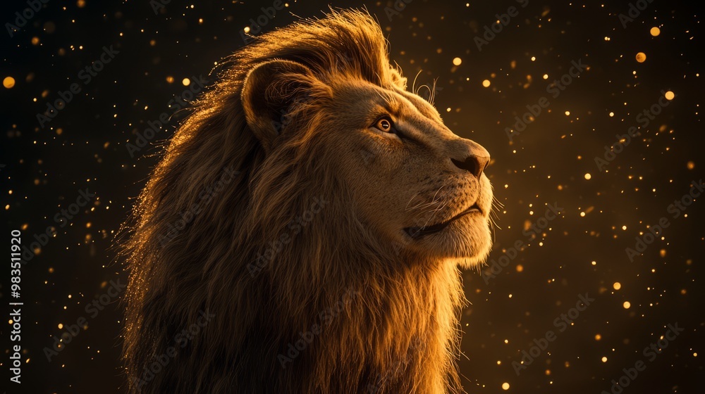Naklejka premium Majestic Lion Against a Starry Background