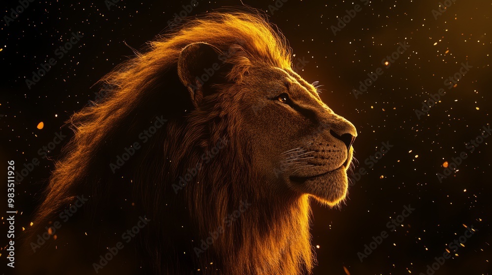 Naklejka premium Majestic Lion Against a Fiery Background