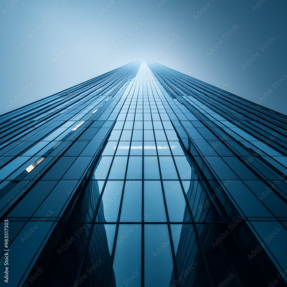 Fototapeta premium Skyscraper Reflection in Foggy Blue Atmosphere