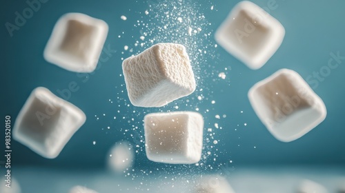 Close-Up of Marshmallows Falling Mid-Air