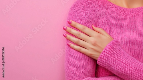 Wallpaper Mural Pink Knit Sweater Hand with Pink Nail Polish Torontodigital.ca