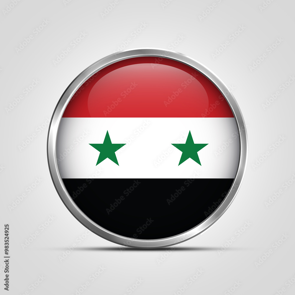 silver plate with glossy flag. Syria flag stamp. made in stamp isolated in white background. royal, allegiance, symbol, minimal, vector, 3d, icon, illustration. silver plate with glossy flag. Syria flag stamp. made in stamp isolated in white background. royal, allegiance, symbol, minimal, vector, 3d, icon, illustration.