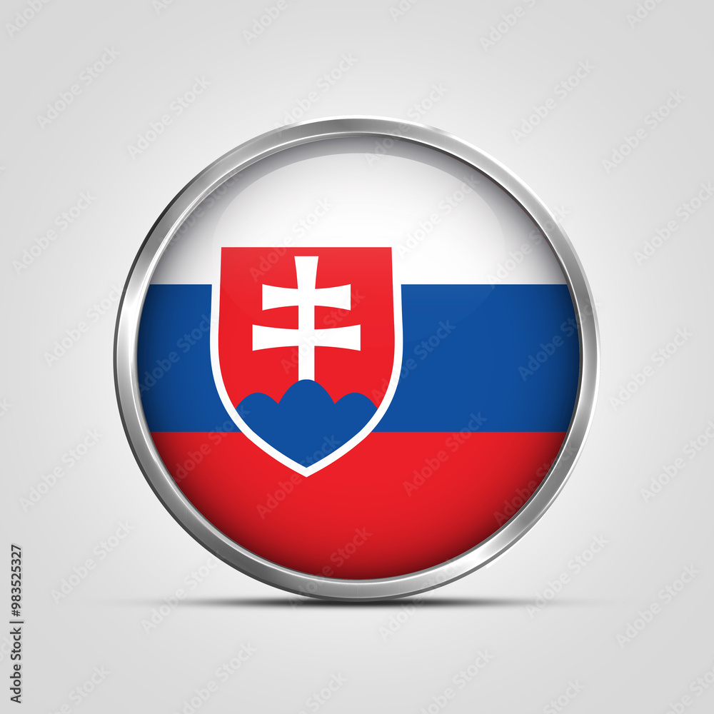 Obraz premium silver plate with glossy flag. Slovakia flag stamp. made in stamp isolated in white background. royal, allegiance, symbol, minimal, vector, 3d, icon, illustration.