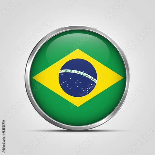 Free Download silver plate with glossy flag. Brazil flag stamp. made in stamp isolated in white background. royal, allegiance, symbol, minimal, vector, 3d, icon, illustration. - GFXLoad