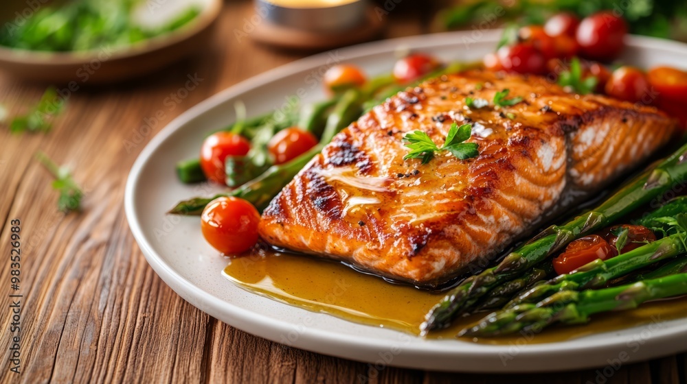 Delicious Grilled Salmon with Asparagus and Cherry Tomatoes Delicious Grilled Salmon with Asparagus and Cherry Tomatoes