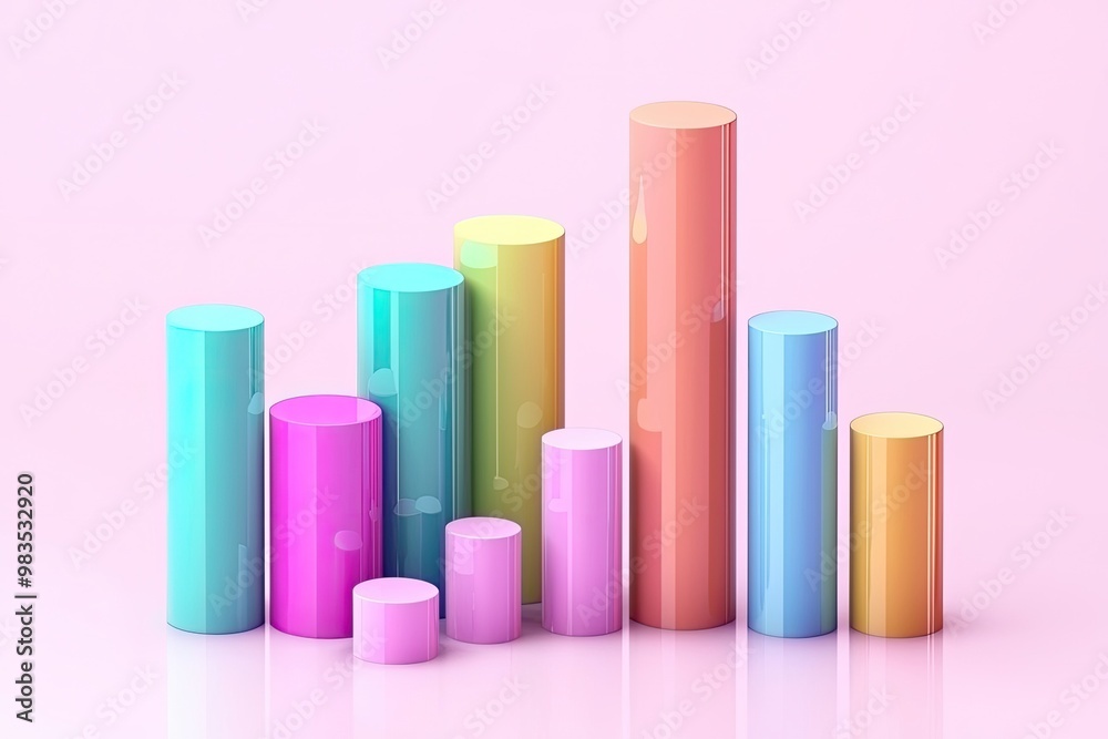 Colorful 3D bar chart on a soft pink background showcasing data visualization and analytics concepts. Colorful 3D bar chart on a soft pink background showcasing data visualization and analytics concepts.