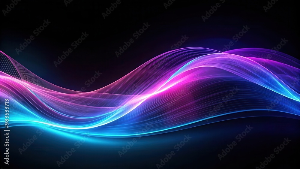 Blue Purple Grainy Gradient Glowing Abstract Light Wave on Black Background Blue Purple Grainy Gradient Glowing Abstract Light Wave on Black Background