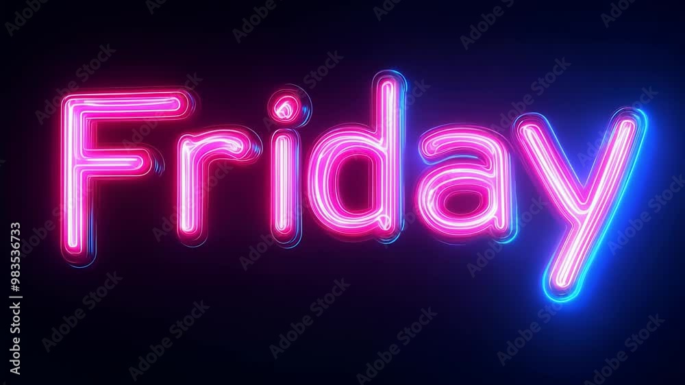 Neon ?Friday? Sign Lighting Up with Flicker Effect on Dark Background Neon ?Friday? Sign Lighting Up with Flicker Effect on Dark Background